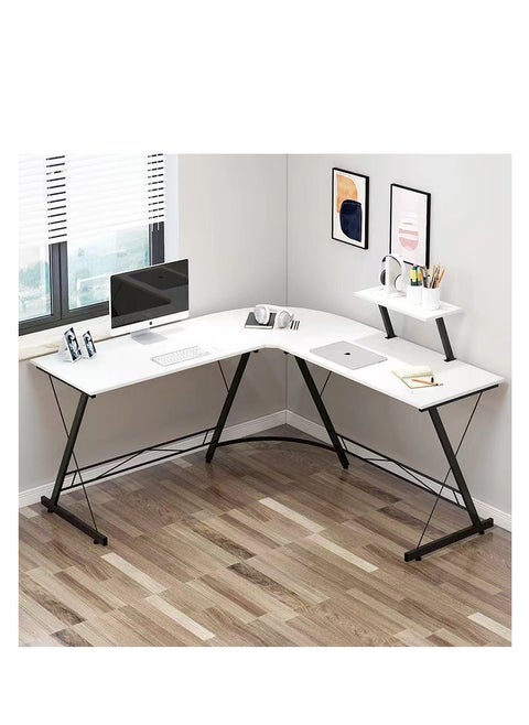 L Shape Office Desk Home Office Desk with Rounded Corners Computer Desk with Large Monitor Stand Office Desk Workstation Modern Sturdy Gaming Home Office Desk (White)