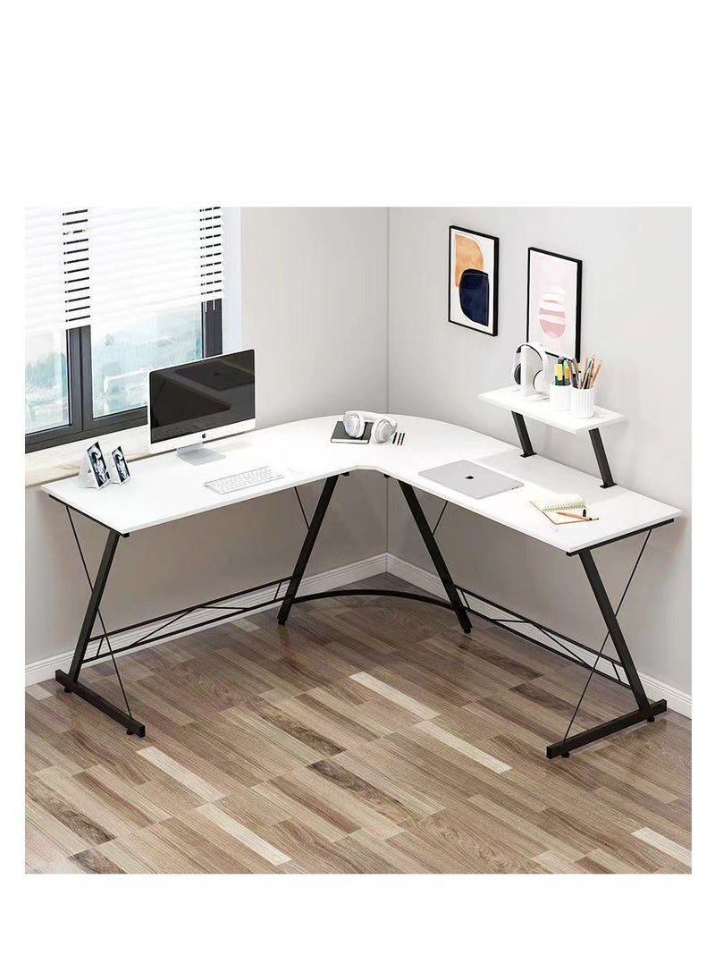 L Shape Office Desk Home Office Desk with Rounded Corners Computer Desk with Large Monitor Stand Office Desk Workstation Modern Sturdy Gaming Home Office Desk (White)