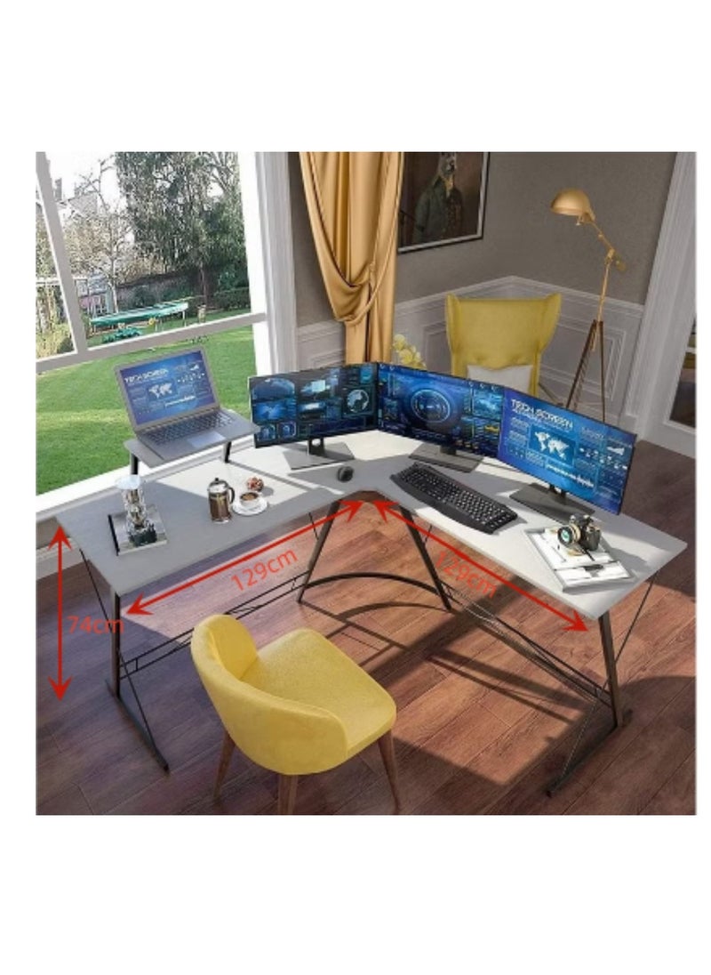 L Shape Office Desk Home Office Desk with Rounded Corners Computer Desk with Large Monitor Stand Office Desk Workstation Modern Sturdy Gaming Home Office Desk (White)