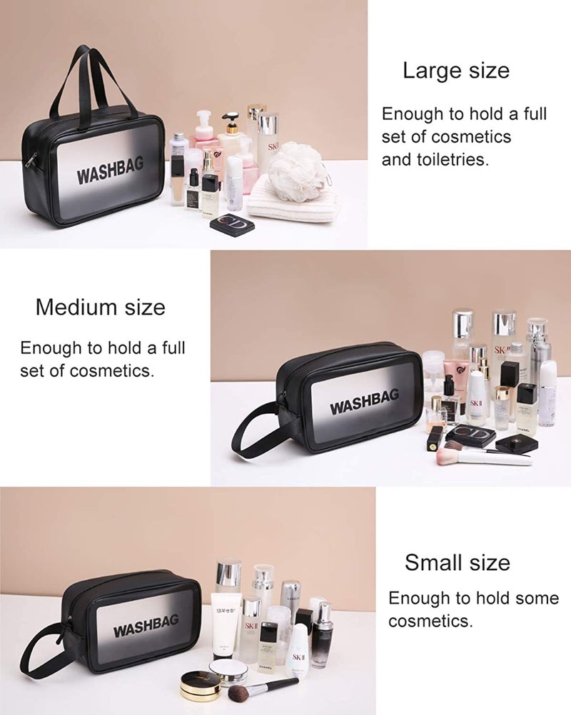 OCEANEVO Makeup Travel Pouch, Cosmetic Bag, Travel kit Pouch for Toiletries, Brushes and Cosmetics - Set of 3 - Washbag Pouch - Black - Image 5