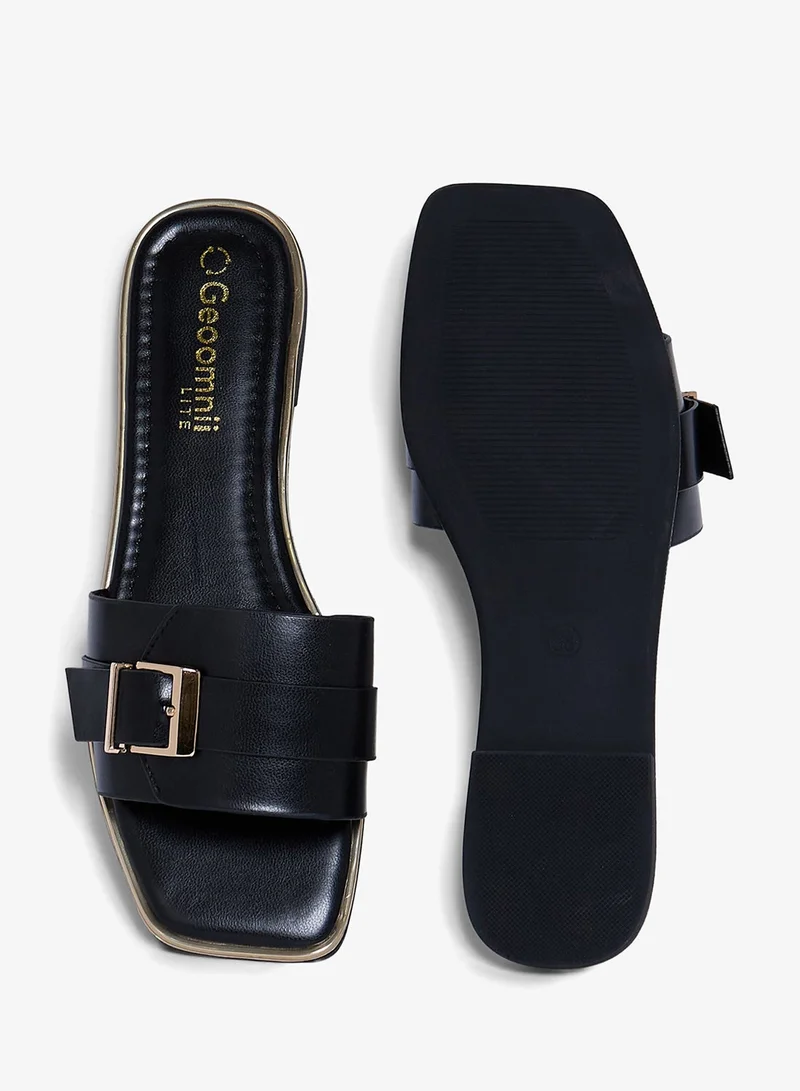 Geoomnii BLACK Geoomnii Flat Sandals for Women – Comfortable Slip-On Casual Summer Sandals for Daily Wear, Walking & Travel for Women | Best Price UAE
