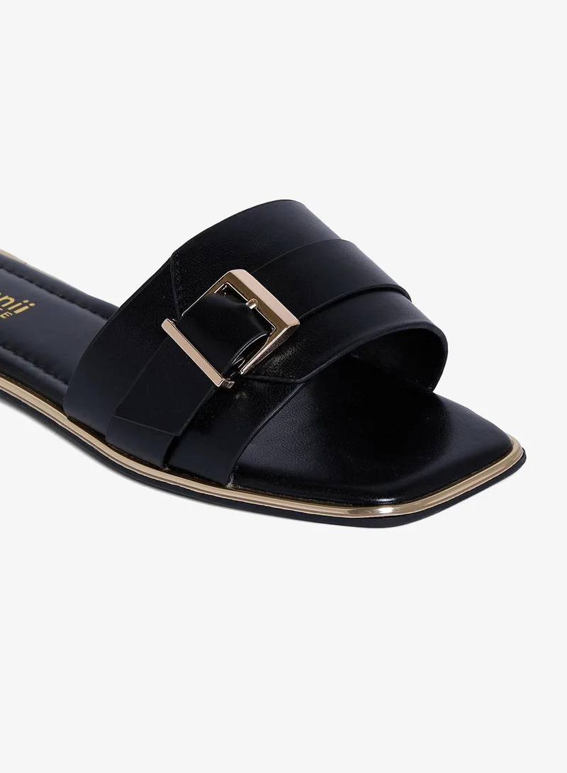 Geoomnii BLACK Geoomnii Flat Sandals for Women – Comfortable Slip-On Casual Summer Sandals for Daily Wear, Walking & Travel for Women | Best Price UAE