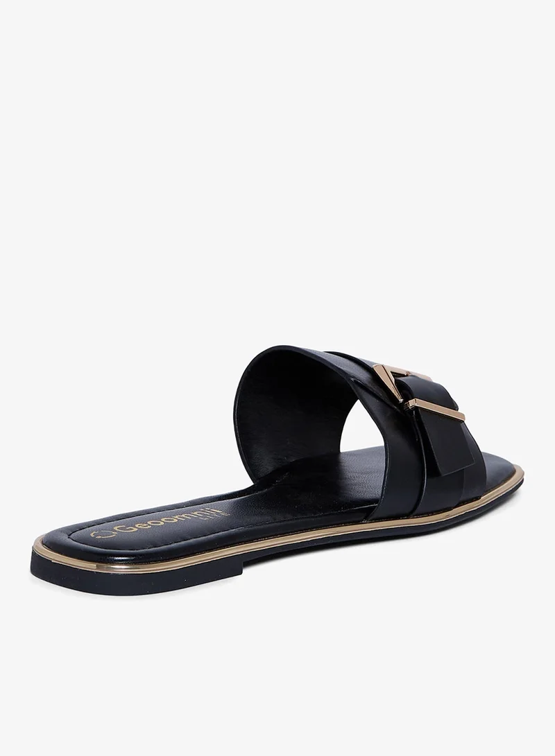 Geoomnii BLACK Geoomnii Flat Sandals for Women – Comfortable Slip-On Casual Summer Sandals for Daily Wear, Walking & Travel for Women | Best Price UAE