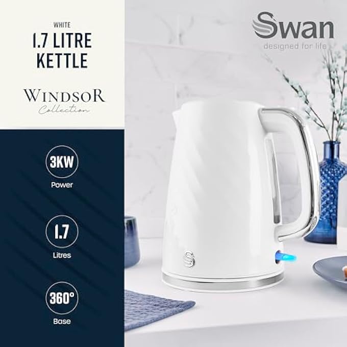 Swan Sk14611Wht Windsor Rapid Boil Kettle With Removable Limescale Filter Boil Dry Protection And Hidden Cord Storage 17L 3Kw White - Image 3