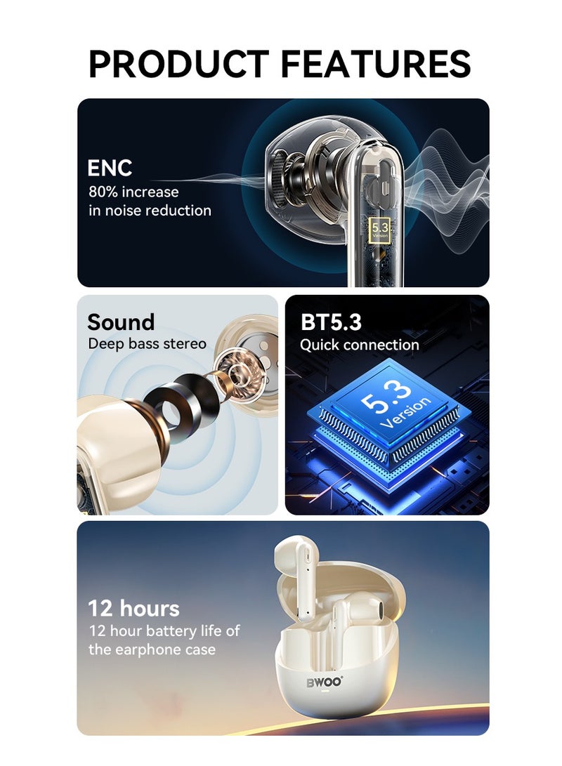 BWOO Enc Noise Reduction Wireless Earphone Black - Image 3
