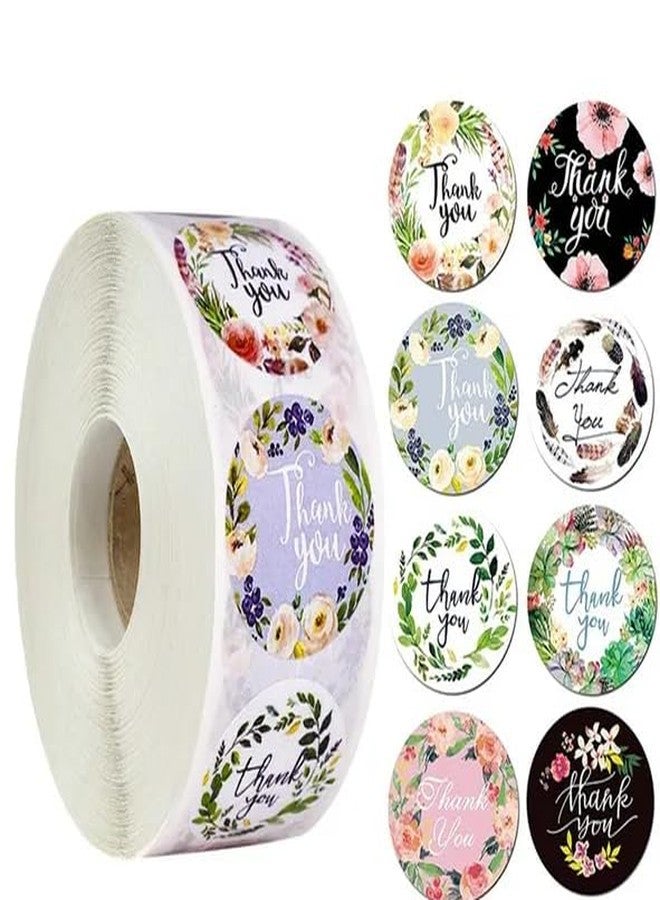 9UP® 500 Pcs Round Elegant Floral Thank You Sticker Favour Party Stationery Sticker | Thank You Sticker | Thank You Greetings Sticker (Pack of 1Roll X 500pcs) - Image 1
