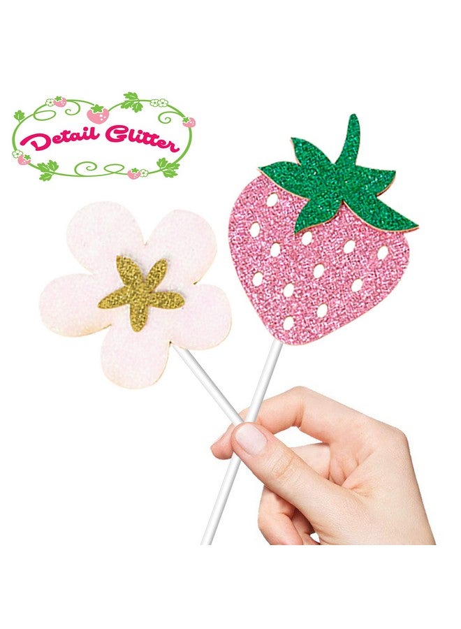 umoni 24 قطعة زينة حفلة عيد الميلاد الأول بموضوع الفراولة، زينة كعكة وكعك لعيد الميلاد الأول الحلو، لوازم حفلة بموضوع الفواكه الصيفية - Image 4