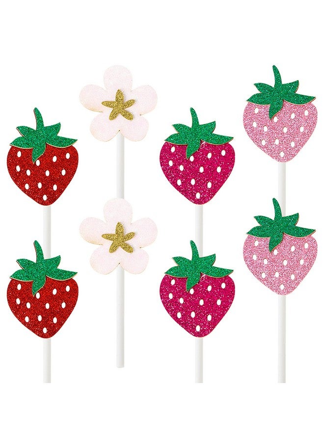 umoni 24 قطعة زينة حفلة عيد الميلاد الأول بموضوع الفراولة، زينة كعكة وكعك لعيد الميلاد الأول الحلو، لوازم حفلة بموضوع الفواكه الصيفية - Image 1