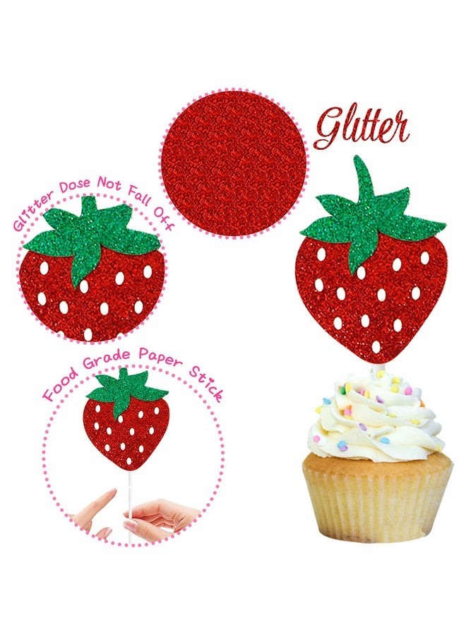 umoni 24 قطعة زينة حفلة عيد الميلاد الأول بموضوع الفراولة، زينة كعكة وكعك لعيد الميلاد الأول الحلو، لوازم حفلة بموضوع الفواكه الصيفية - Image 3