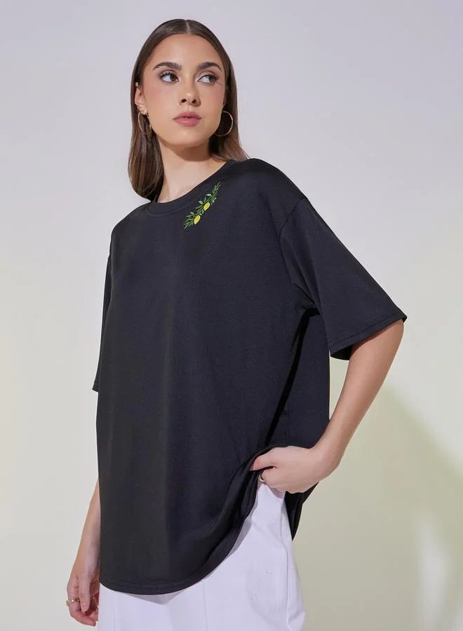 Take Two Embroidered Round Neck Oversized T-Shirt