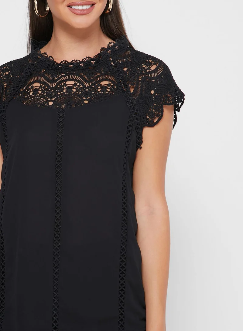 ELLA Lace Neck Embroidered Top