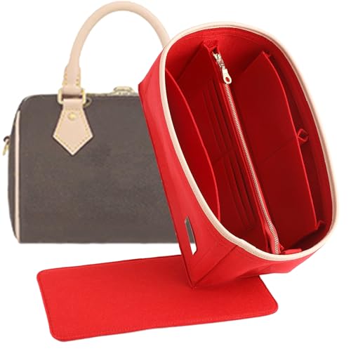 Doxo Purse Organizer Insert for Handbags & Base Shaper Combination,Tote Bag Organizer Insert with 6 Sizes,Compatible with LV Speedy 25 & Neverfull PM ON THE GO and More(Red-Medium) - Image 1
