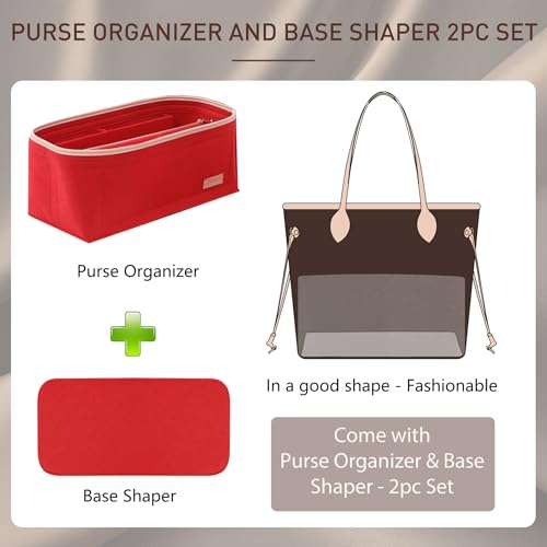 Doxo Purse Organizer Insert for Handbags & Base Shaper Combination,Tote Bag Organizer Insert with 6 Sizes,Compatible with LV Speedy 25 & Neverfull PM ON THE GO and More(Red-Medium) - Image 3