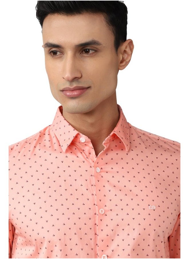 Peter England Peter England Men's Printed Slim Fit Shirt (PCSFSSLPO97888_Peach 40)  - Image 4