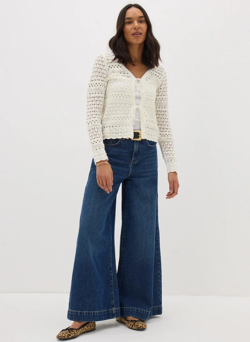Matalan Ivory Pointelle Tie Front Cardigan