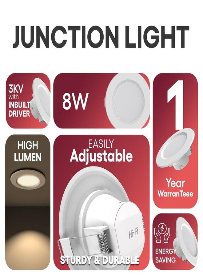elleys' ZYDO 8W LED Down Light (Warm White Light) Round Recessed Ceiling LED Light | Cut Out- 75 mm | BIS Certified & 4KV Surge Protection pop Lights for Ceiling (8W, Pack of 8) - Image 2