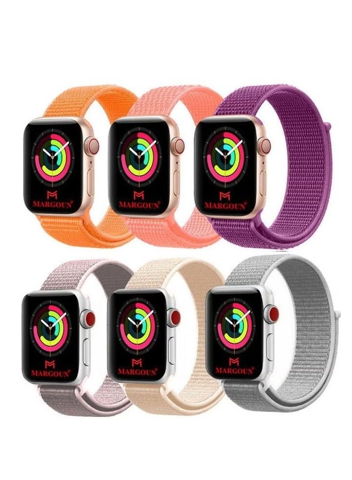vesus 6-Piece Sport Nylon Loop Replacement Band for Apple Watch Series 7/6/SE/5/4/3/2/1 42/44/45mm Multicolor Bundle10