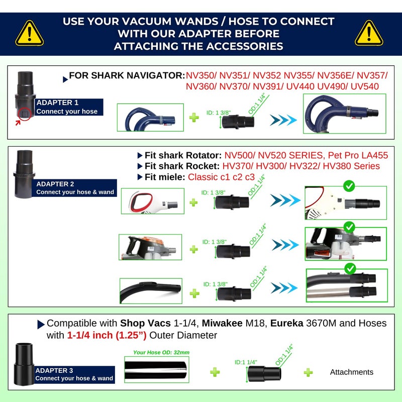 GHAMADE For Shark Navigator NV350 NV351 NV352, Rocket HV301 HV322 HV371 & Rotator NV500 Series-Vacuum Attachments Accessories 1 1/4'' plus Vacuum Adapter Compatible with Sharks Vacuum Cleaners - Image 2