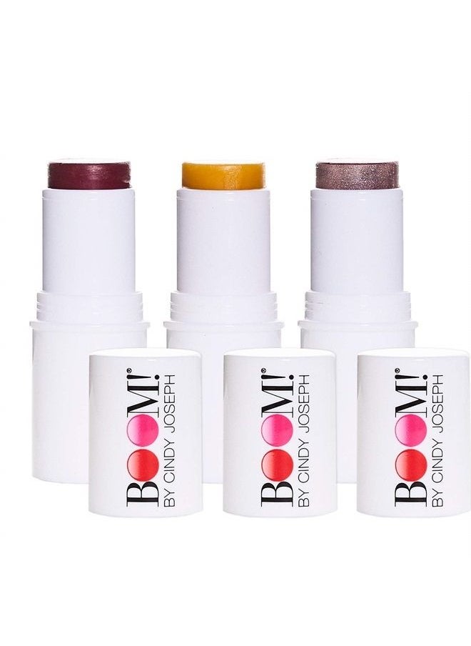 BOOM! by Cindy Joseph - Cosmetics Boomstick Trio - 3 Pack Boom Makeup Sticks for Older Women & Mature Skin - Blush Stick, Highlighter Stick & Moisturizer - Image 1