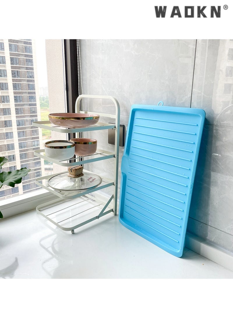 دبليو أيه أو كي أن متعددة الوظائف مطبخ كبير استنزاف صحن الخضار والفواكه البلاستيك استنزاف صحن صحن مستطيل عيدان تناول الطعام أدوات المائدة استنزاف الرف ( أبيض ) - Image 2