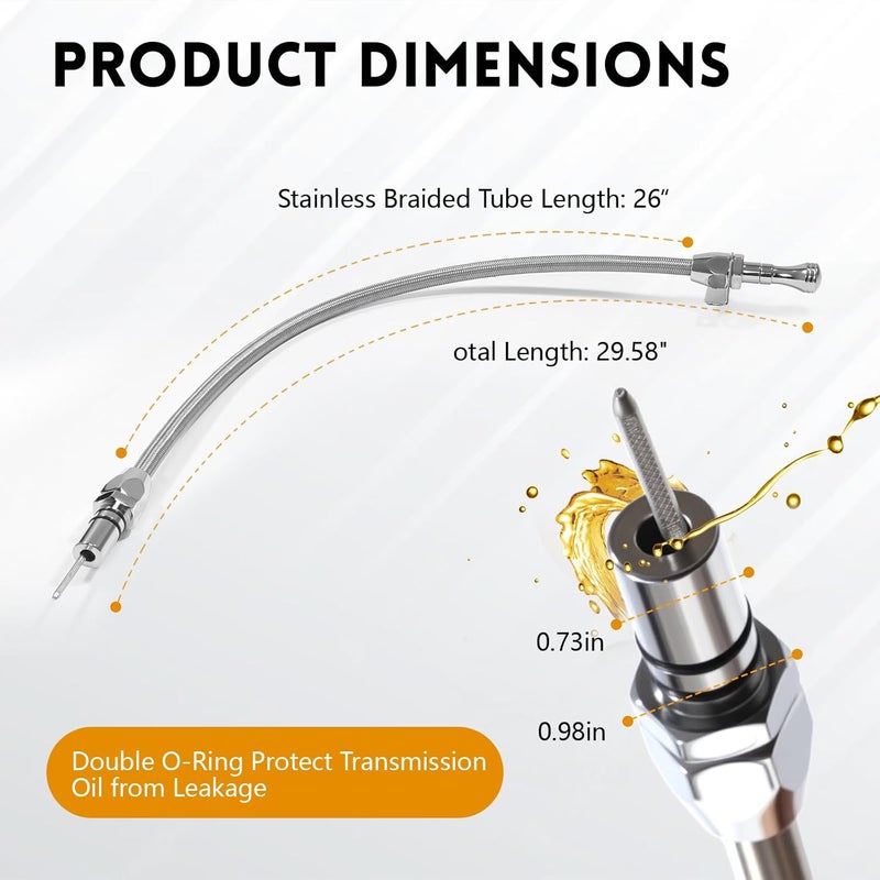 HAHAHA Flex Transmission Dipstick TH350 with Stainless Braided Hose for GM/Chevy TH350/TH400 - Image 2