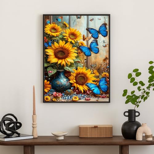 Okarina Diamond Art Kits for Adults Sunflower, DIY 5D Diamond Painting Kit for Beginners Flower Butterfly, Full Round Drill Gem Art Dots for Adults, Perfect for Home Wall Decor 12X16 Inch - Image 3