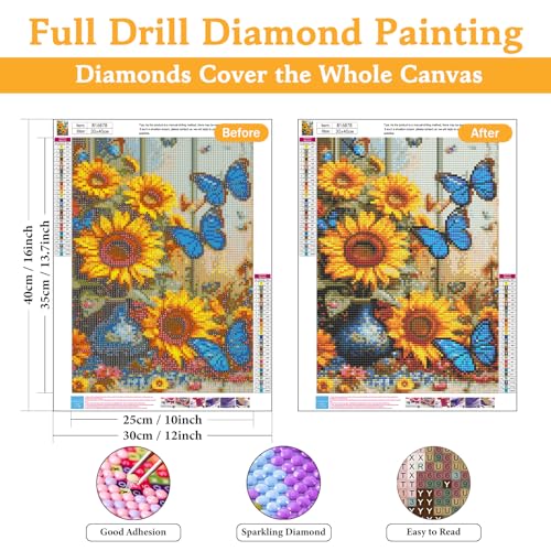 Okarina Diamond Art Kits for Adults Sunflower, DIY 5D Diamond Painting Kit for Beginners Flower Butterfly, Full Round Drill Gem Art Dots for Adults, Perfect for Home Wall Decor 12X16 Inch - Image 2