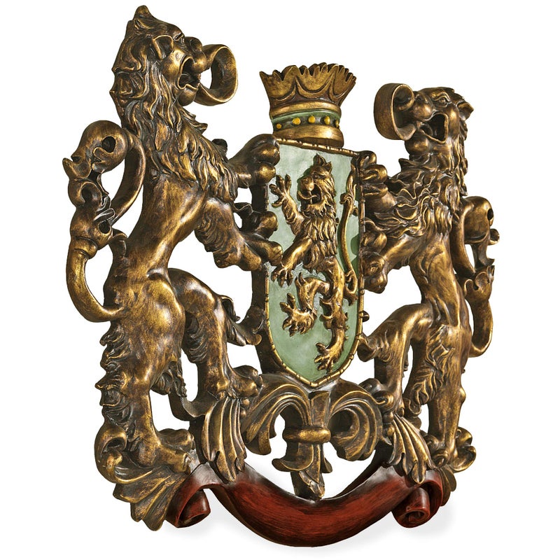 Design Toscano Heraldic Royal Lions Coat of Arms Wall Sculpture 30 Inch Full Color