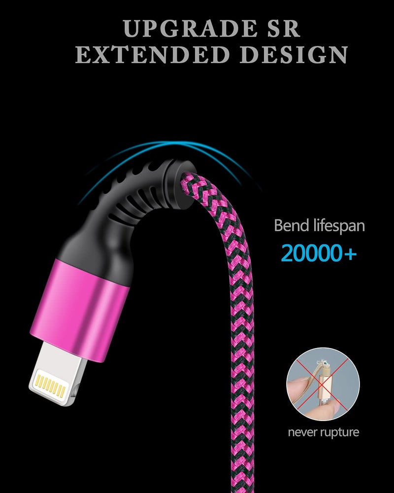 كابل شاحن آيفون، [عبوة من قطعتين/3 أقدام] كابل Lightning لآيفون 14 برو ماكس 13 12 برو/11/XS/XR/X/8 بلس/7، آ��باد ميني، آيباد إير، سلك شحن سريع مضفر USB-A لإعادة الشحن، خط بيانات طاقة - Image 3