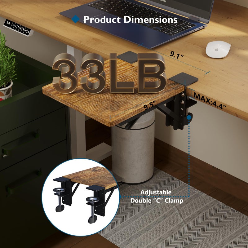 BONTEC Ergonomic Desk Extender Tray, 9.5"x9.1" Table Mount Arm Wrist Rest Shelf, 90Â° Foldable Elbow Support, Clamp on Computer Arm Rest for Desk, Office & Home Use, Durable & Easy to Install - Image 2