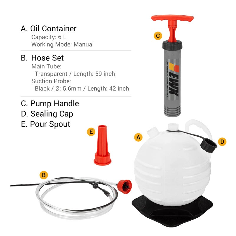 EWK 6L Vacuum Oil Extractor Pump, Portable Fluid Extractor Oil Change Pump for Automotive, Marine Boat, Jet Ski, Fast Oil Change & Quick Drain Fluid Transfer Pump - Image 2