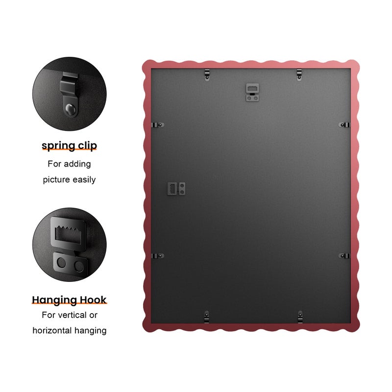 Chrspk 11x14 Wavy Picture Frame With Mat For 8x10, Wavy Edge Wooden Picture Frame with Real Glass - Wall Mount Display, Red, 2 Pack - Image 4