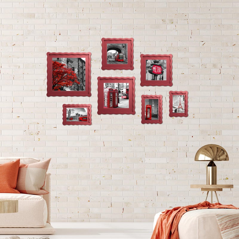 Chrspk 11x14 Wavy Picture Frame With Mat For 8x10, Wavy Edge Wooden Picture Frame with Real Glass - Wall Mount Display, Red, 2 Pack - Image 5