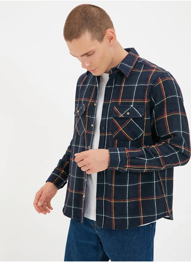 trendyol Navy Blue Regular Fit Long Sleeve Double Pocket Winter Lumberjack Checkered Shirt TMNAW20GO0485  - Image 2