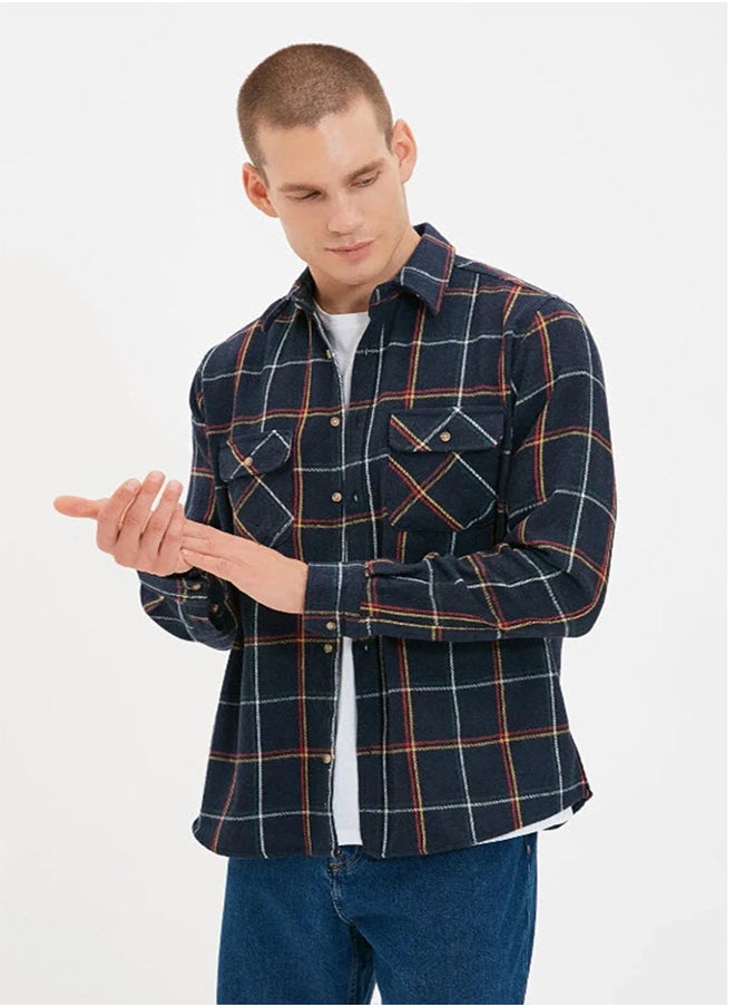 trendyol Navy Blue Regular Fit Long Sleeve Double Pocket Winter Lumberjack Checkered Shirt TMNAW20GO0485  - Image 1