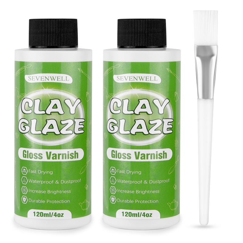 SEVENWELL 240ml Air Dry Clay Glaze, Gloss Clay Varnish Used for Preventing Clay from Surface Wear, Cracking, Scratches, Sealer for Air Dry Clay, Polymer Clay, ResinCrete, Pottery, Acrylic Paint - Image 1