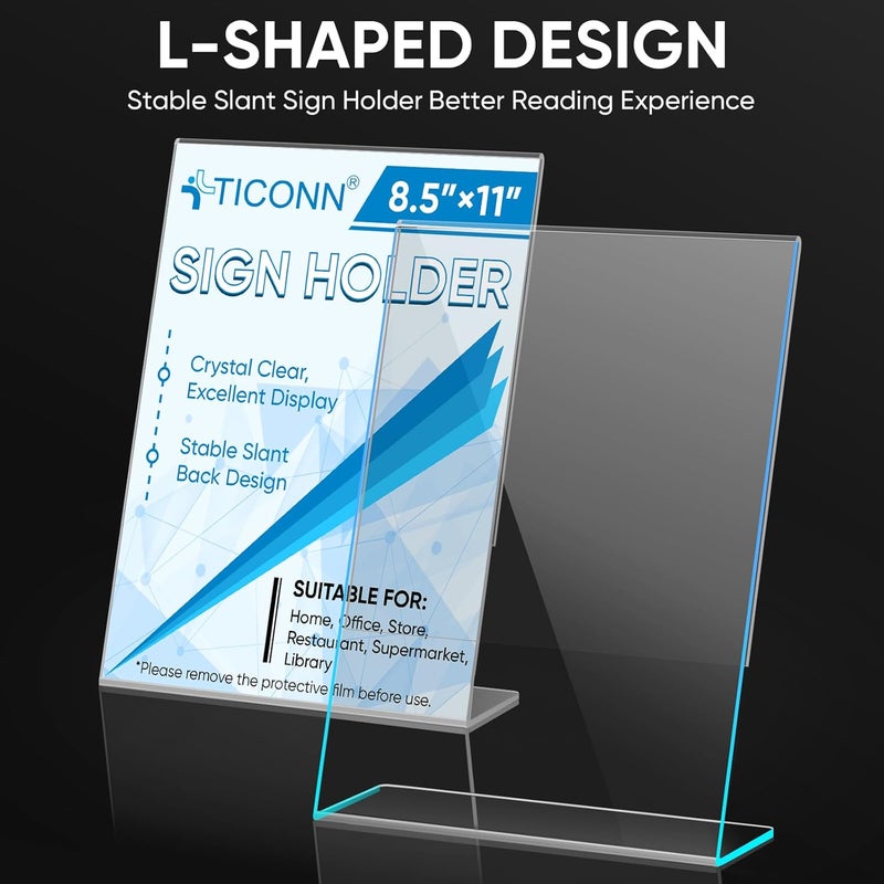 TPGP TICONN 8.5 x 11 Acrylic Sign Holder, L Shape Clear Sign Holder Stand for Displaying, 12 Pack - Image 2