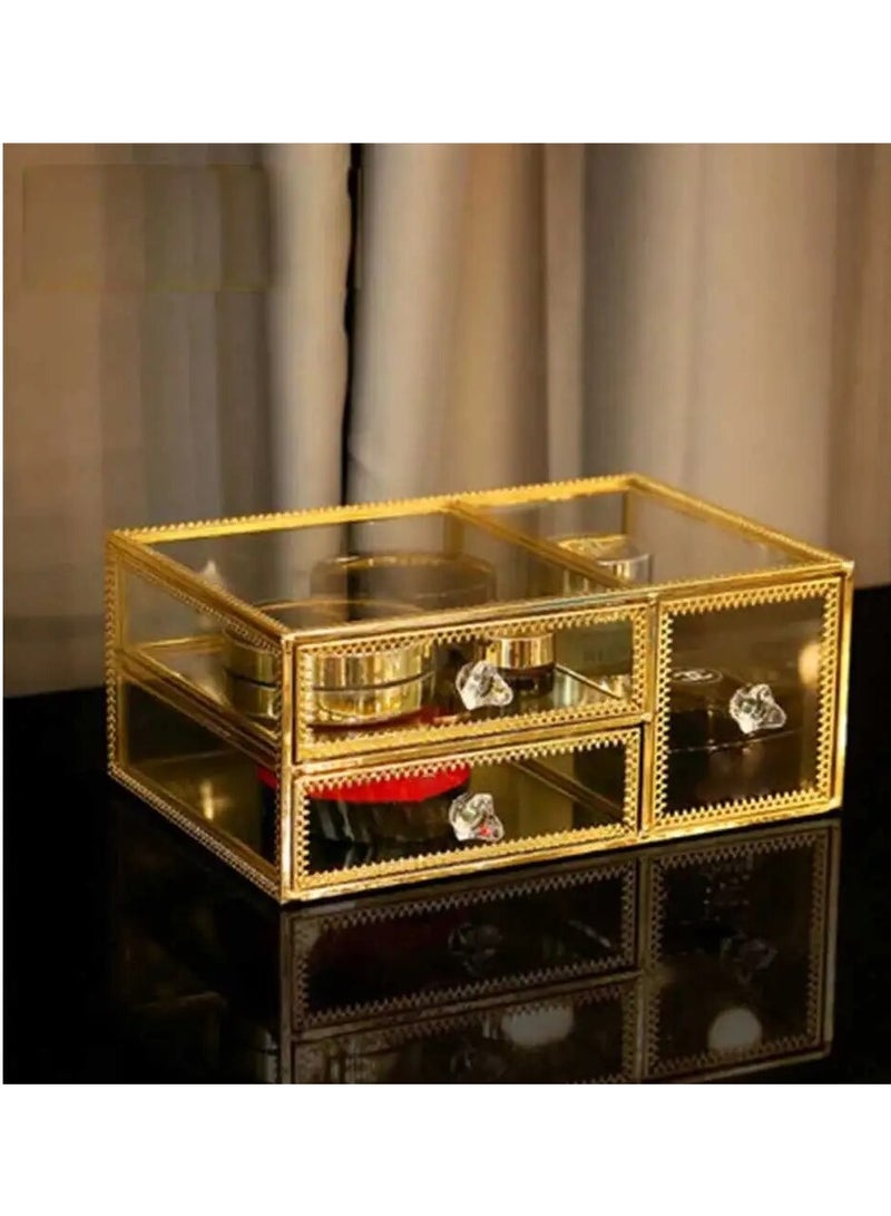 A makeup, accessories, or glass organizer with golden metal corners, the ultimate in elegance and luxury. With 3 drawers - Image 1