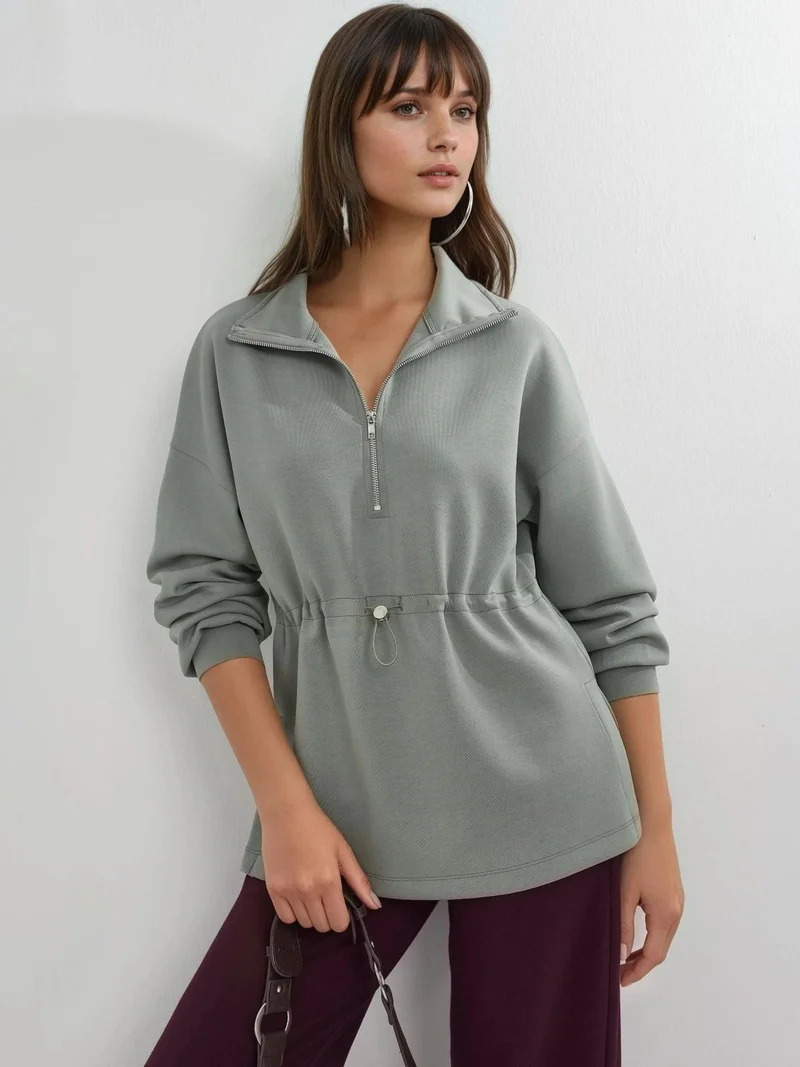 Busem BUSEM Zipper Collar Sweatshirt with Adjustable Waist