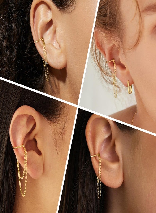 Poxtex أقراط بوكستكس النسائية بدون ثقب، مطلية بالذهب عيار 14 قيراطًا، مصنوعة من الفضة الإسترليني عيار 925، بتصميم ثقب وهمي، صغيرة الحجم، مضادة للحساسية، مرصعة بالزركونيا المكعبة، تُثبت بمشبك على غضروف الأنف، هدية مثالية لعيد الأم - Image 3