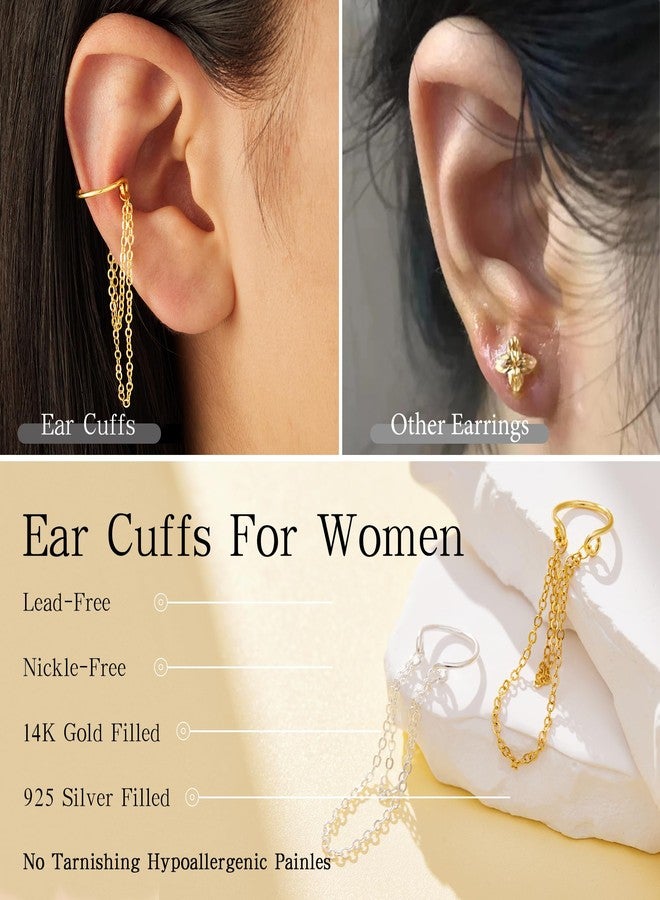 Poxtex أقراط بوكستكس النسائية بدون ثقب، مطلية بالذهب عيار 14 قيراطًا، مصنوعة من الفضة الإسترليني عيار 925، بتصميم ثقب وهمي، صغيرة الحجم، مضادة للحساسية، مرصعة بالزركونيا المكعبة، تُثبت بمشبك على غضروف الأنف، هدية مثالية لعيد الأم - Image 2