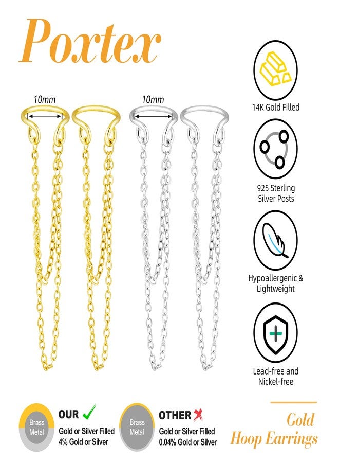 Poxtex أقراط بوكستكس النسائية بدون ثقب، مطلية بالذهب عيار 14 قيراطًا، مصنوعة من الفضة الإسترليني عيار 925، بتصميم ثقب وهمي، صغيرة الحجم، مضادة للحساسية، مرصعة بالزركونيا المكعبة، تُثبت بمشبك على غضروف الأنف، هدية مثالية لعيد الأم - Image 5