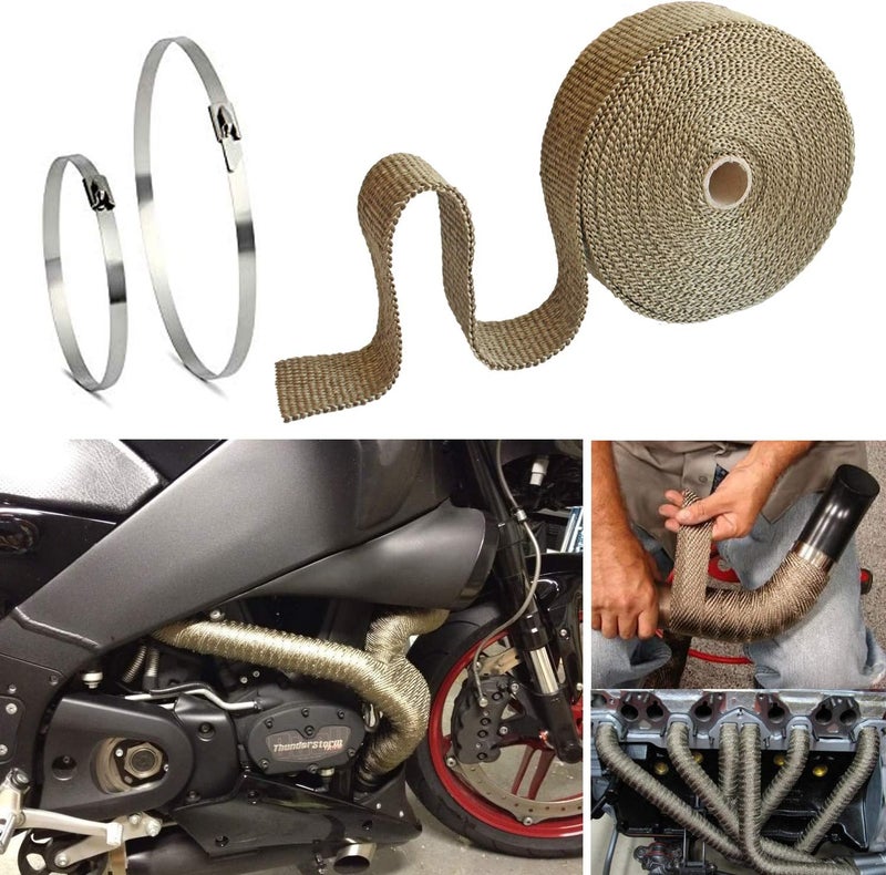 LEDAUT 2 Roll 2" x 50' Titanium Exhaust Heat Wrap Roll for Motorcycle with Stainless Ties - Image 4