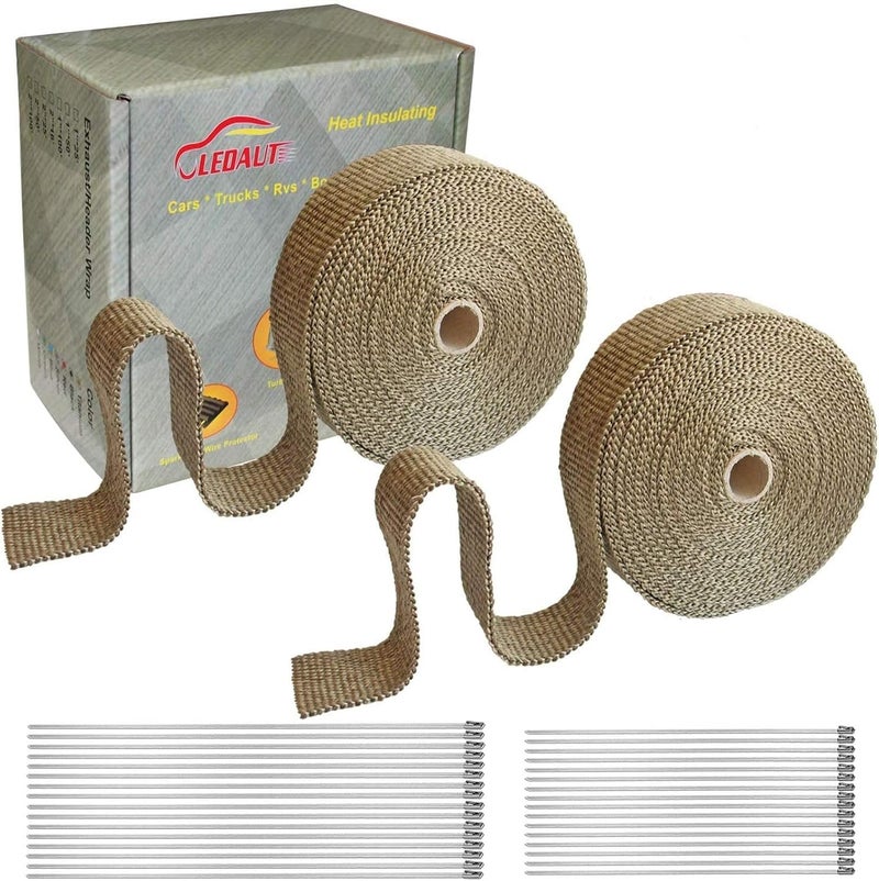LEDAUT 2 Roll 2" x 50' Titanium Exhaust Heat Wrap Roll for Motorcycle with Stainless Ties - Image 1