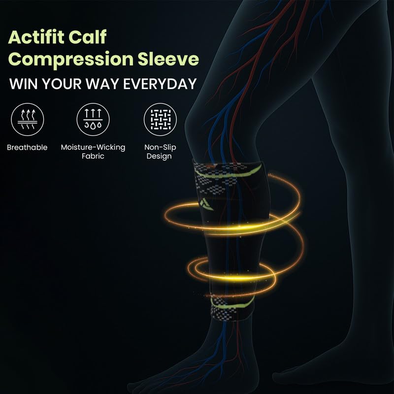 ACTIFIT جوارب ضغط الساق للرجال والنساء، دعم العضلات للجري، آلام الساق، التورم والتعافي، قماش خفيف الوزن وقابل للتنفس، متعدد الألوان، حجم L، عبوة من 1 - Image 4