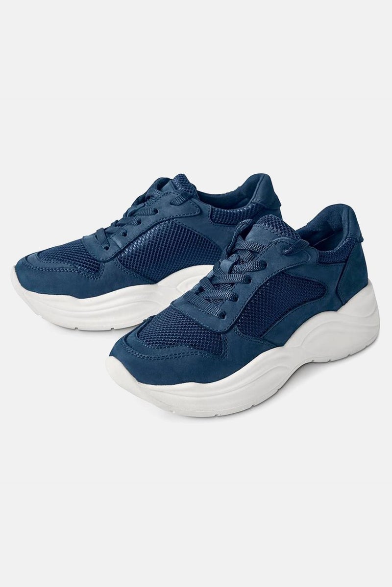 Tchibo Women Lace Up Leather Sneaker Shoes, Navy and White  - Image 2