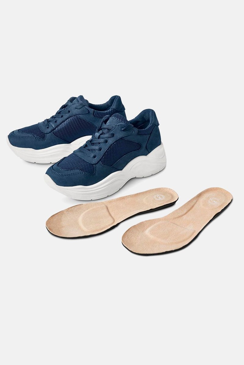 Tchibo Women Lace Up Leather Sneaker Shoes, Navy and White  - Image 3