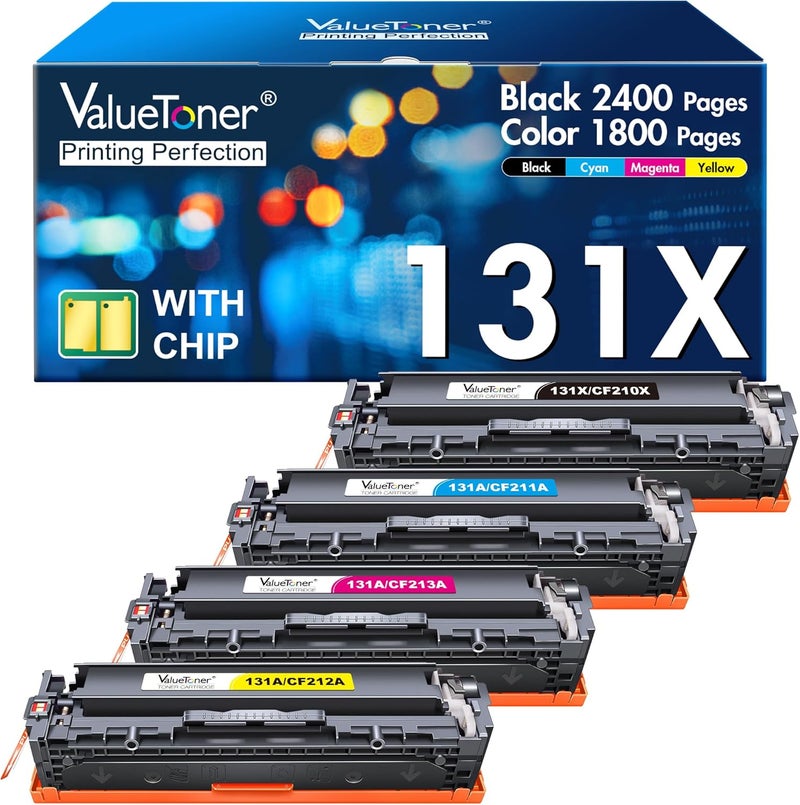 Valuetoner خرطوشة حبر 131X عالية الإنتاجية بديلة لـ HP 131X 131A CF210X لطابعات HP LaserJet Pro 200 Color MFP M276nw M251nw M276n M251n (أسود، سماوي، أرجواني، أصفر، عبوة من 4) - Image 1