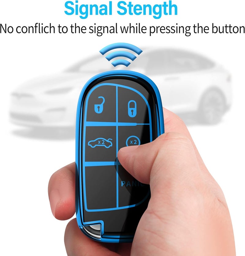 Tukellen Soft TPU Key Fob Cover for Jeep and Chrysler Models - Blue - Image 5