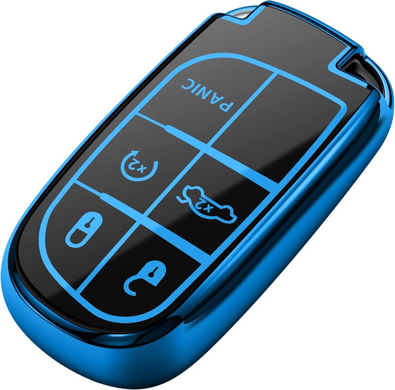 Tukellen Soft TPU Key Fob Cover for Jeep and Chrysler Models - Blue - Image 1